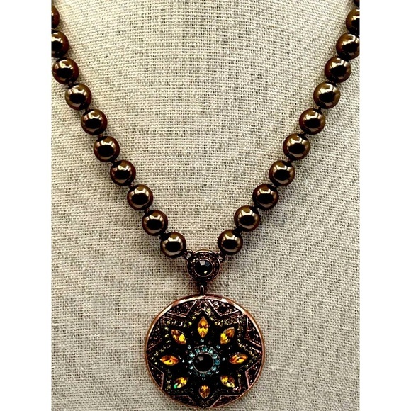 Elegant Beaded Necklace With Colorful Mandala Pendant.  B25 - Picture 1 of 8